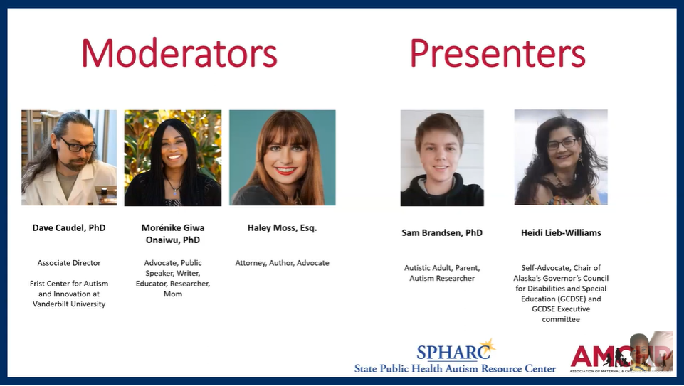 A screenshot from SPHARC's 2023 virtual fireside chat includes photos of the five presenters/moderators, their names, and roles/titles.